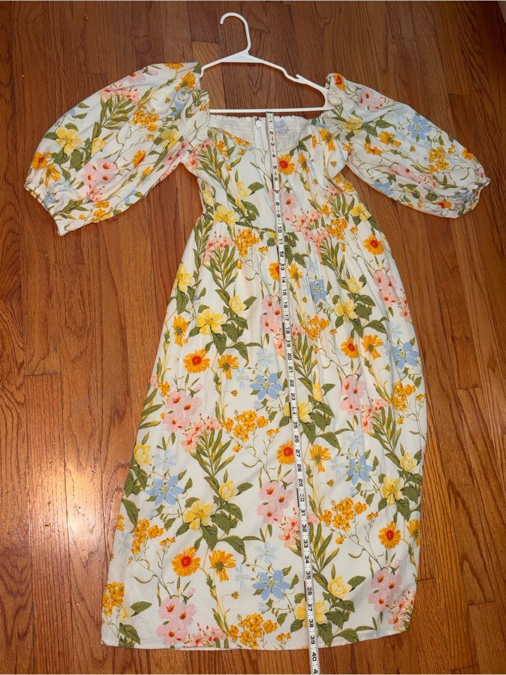 Sugarlips Floral Puff Sleeve Midi Dress Cottagecore Lined Smocked Size Small - Picture 9 of 15